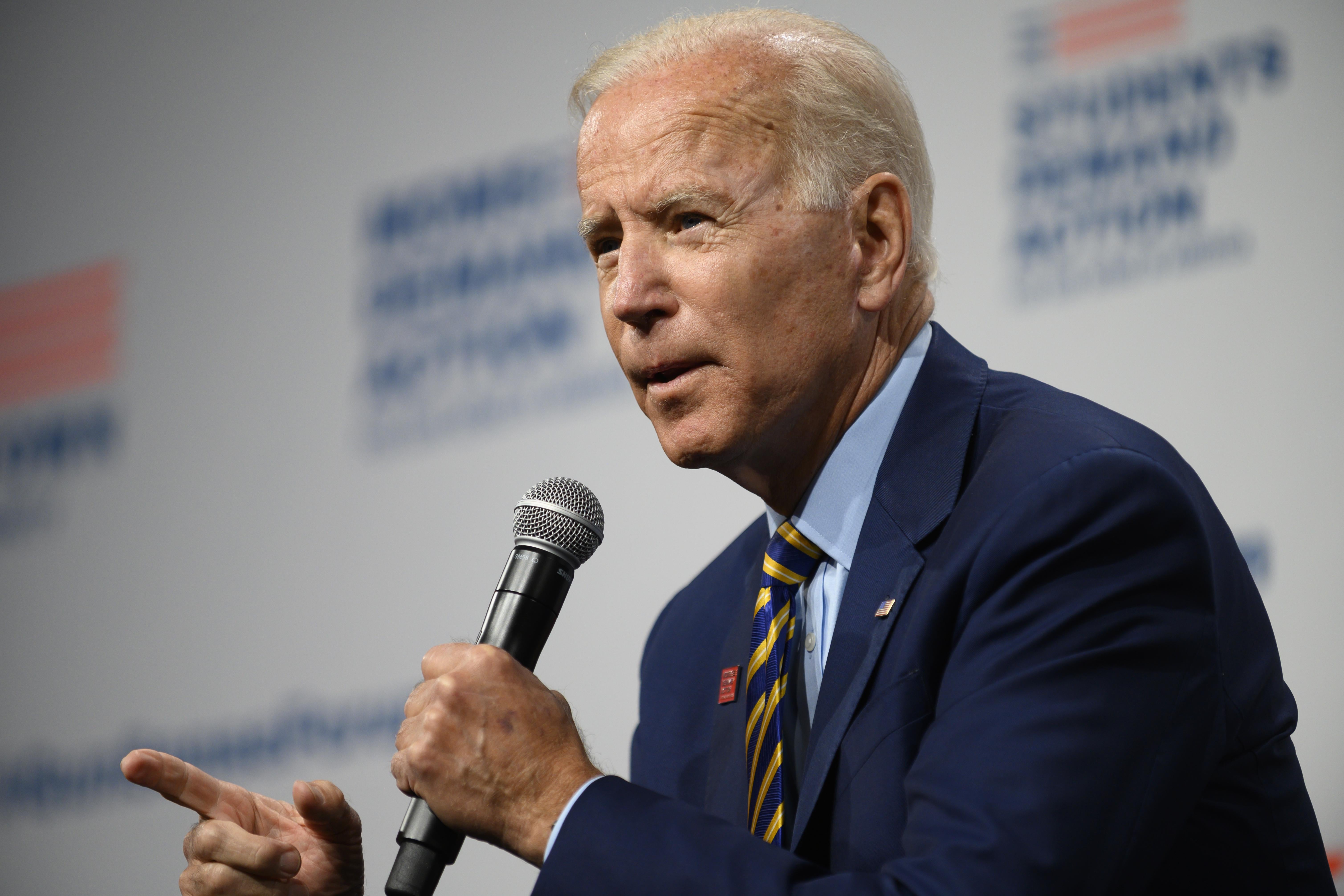 Democratic presidential candidate and former Vice President Joe Biden speaks on stage during a forum on gun safety at the Iowa Events Center on August 10, 2019 in Des Moines, Iowa. 