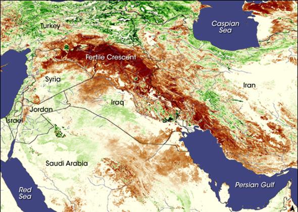 Map showing droughts in Syria and Iraq.