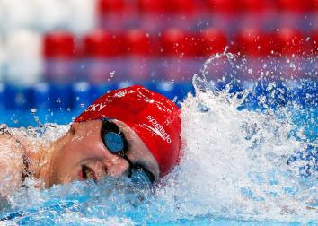 Katie Ledecky of the United States competes in the final heat for the Women's 800 Meter Freestyle during Day Seven of the 2016 U.S. Olympic Team Swimming Trials at CenturyLink Center on July 2, 2016 in Omaha, Nebraska.
