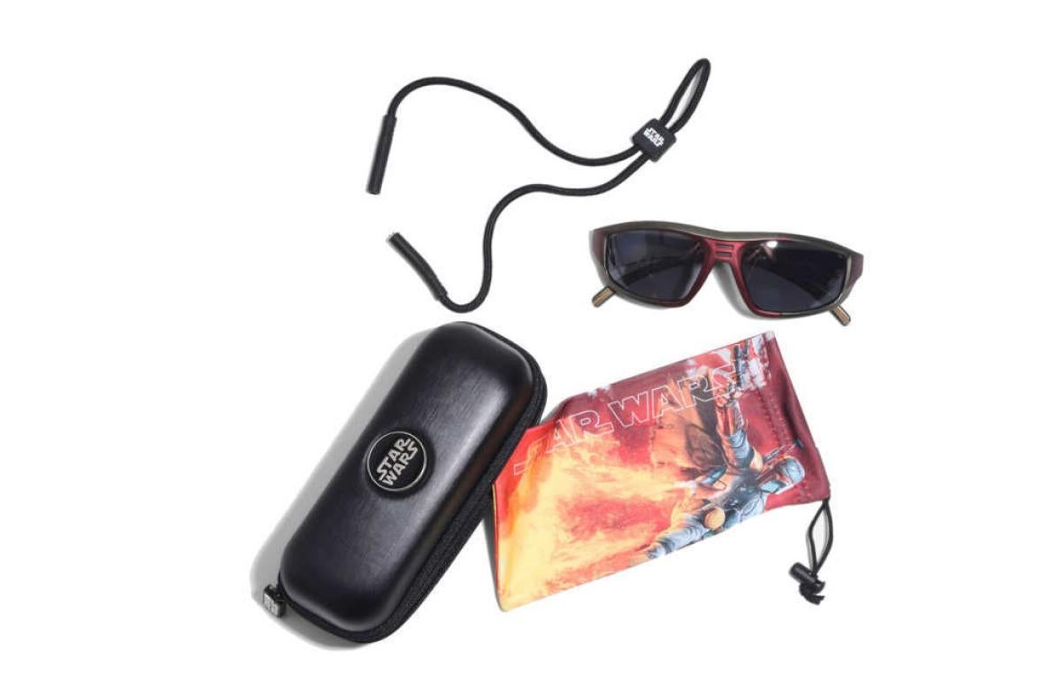 Sunglasses, strap, and case.