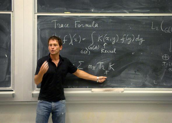 Mathematician Edward Frenkel during a lecture on trace formulas at the University of California, Berkeley, September 2010.