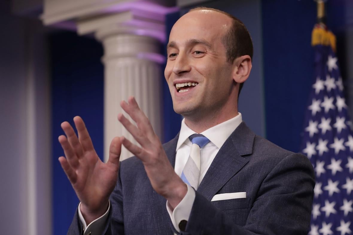 Stephen Miller in the White House briefing room.