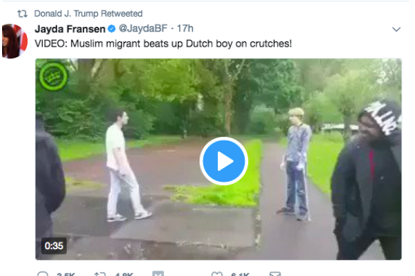 The bogus "Muslim violence" video that Donald Trump retweeted on November 29.