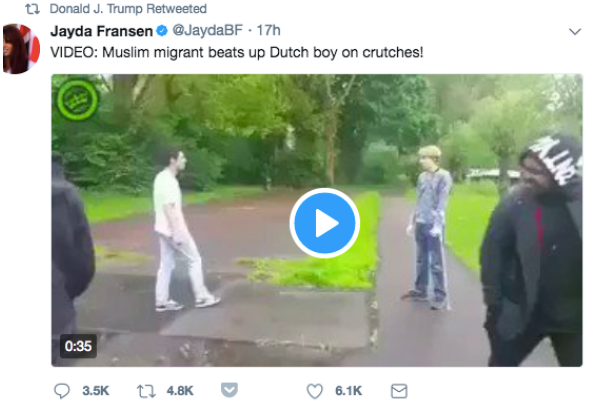 The bogus "Muslim violence" video that Donald Trump retweeted on November 29.