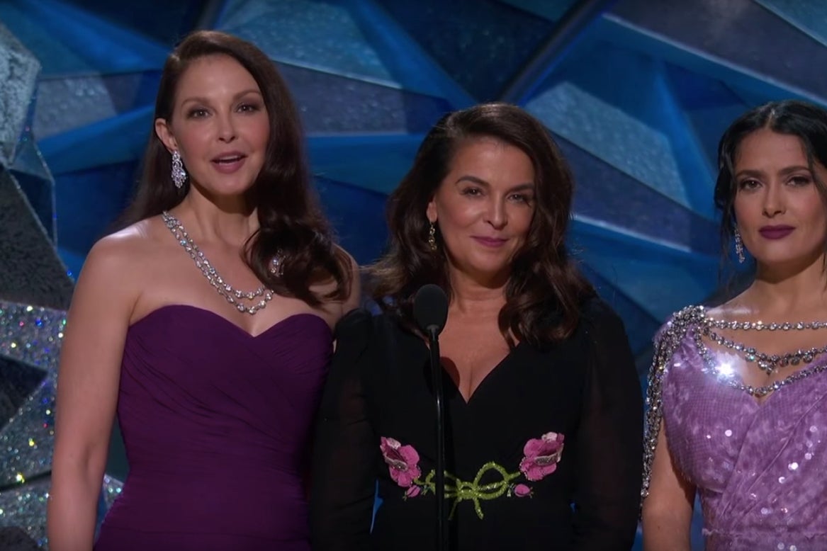 Ashley Judd, Annabella Sciorra, and Salma Hayek Pinault stood together on stage to present a tribute to Hollywood’s newest voices.