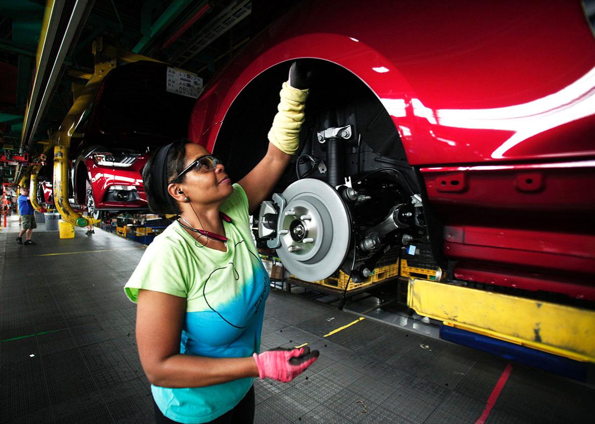 2015 Ford Mustangs go through assembly at the Ford Flat Rock Assembly Plant August 20, 2015 in Flat Rock, Michigan. 