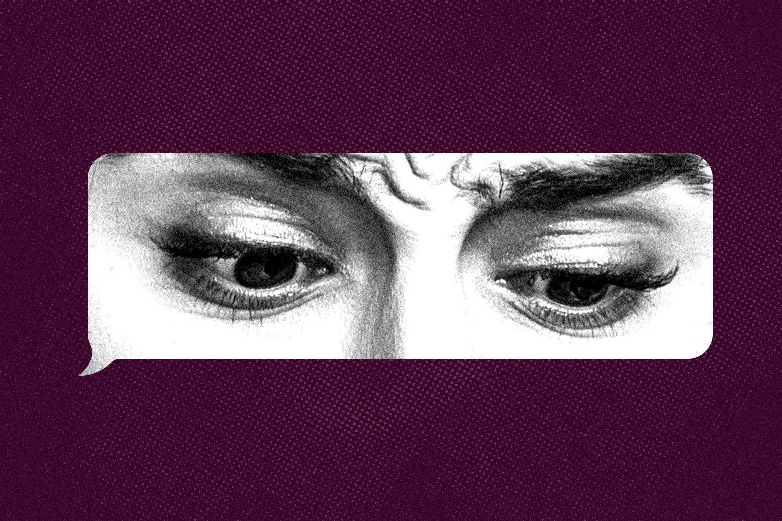 A person's furrowed brow and eyes within a speech bubble.