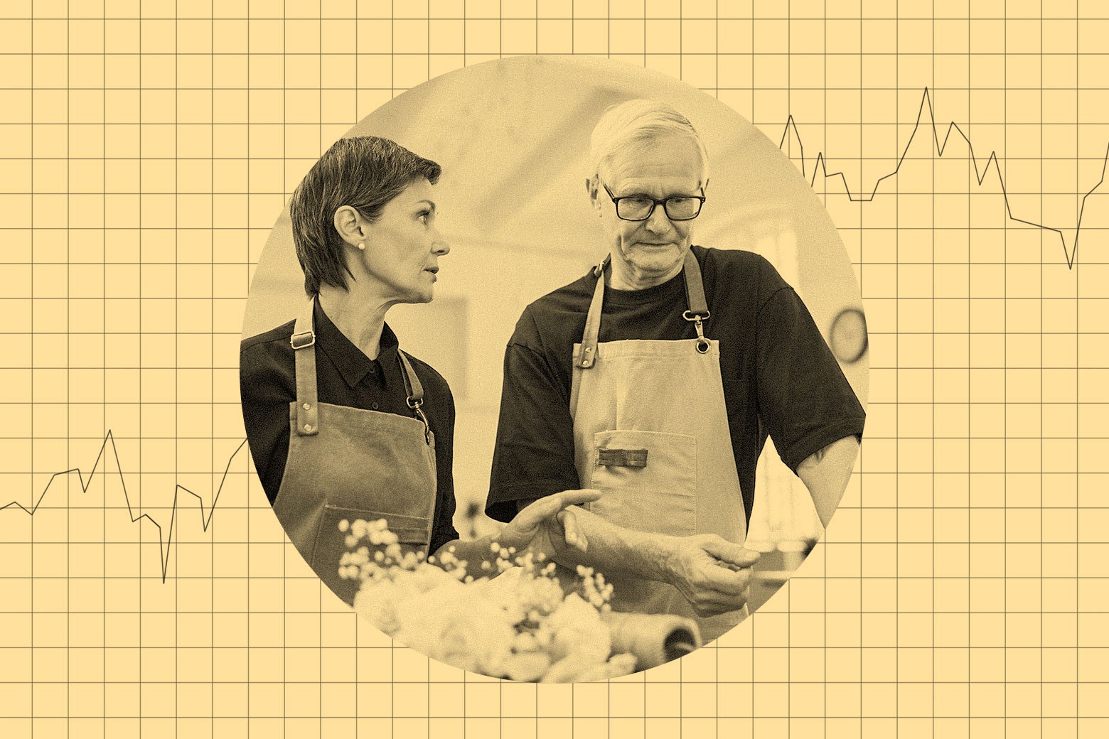 A man and a woman in their 60s or 70s having a serious conversation.