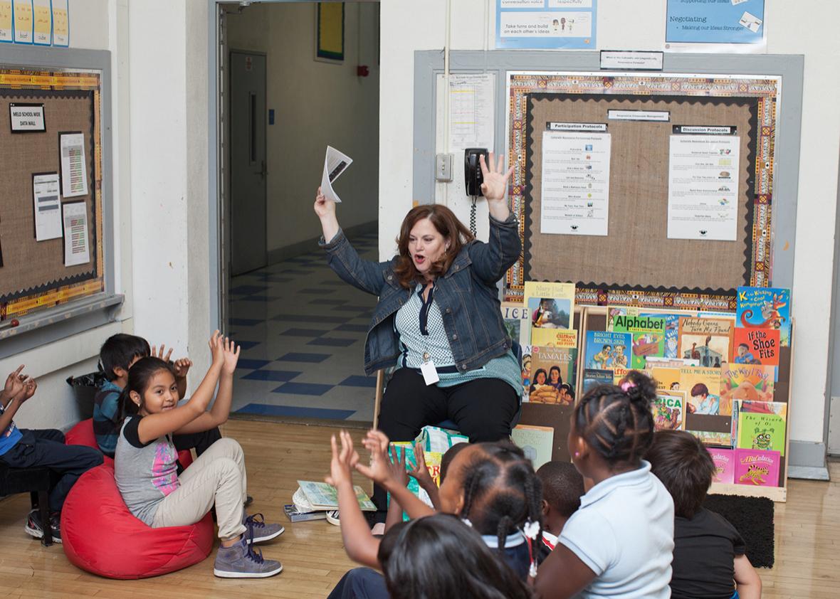 Davis reading to her second-grade students.