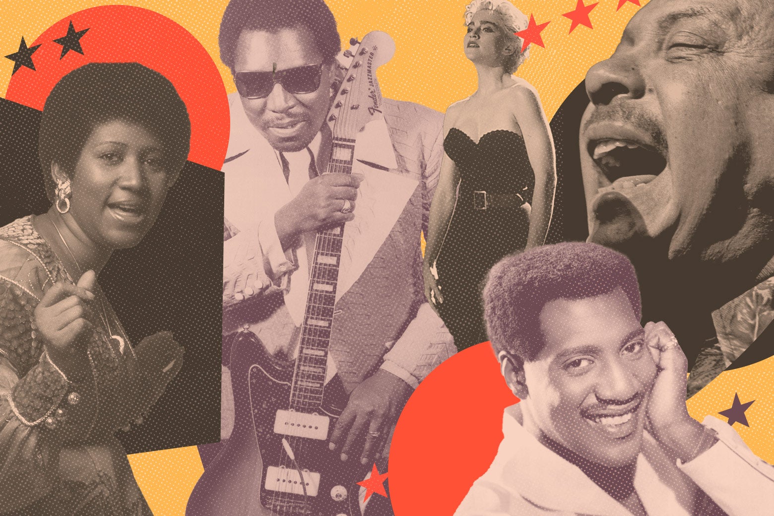 College of Madonna, Otis Redding, Clarence Carter, Aretha Franklin, and Big Joe Turner.