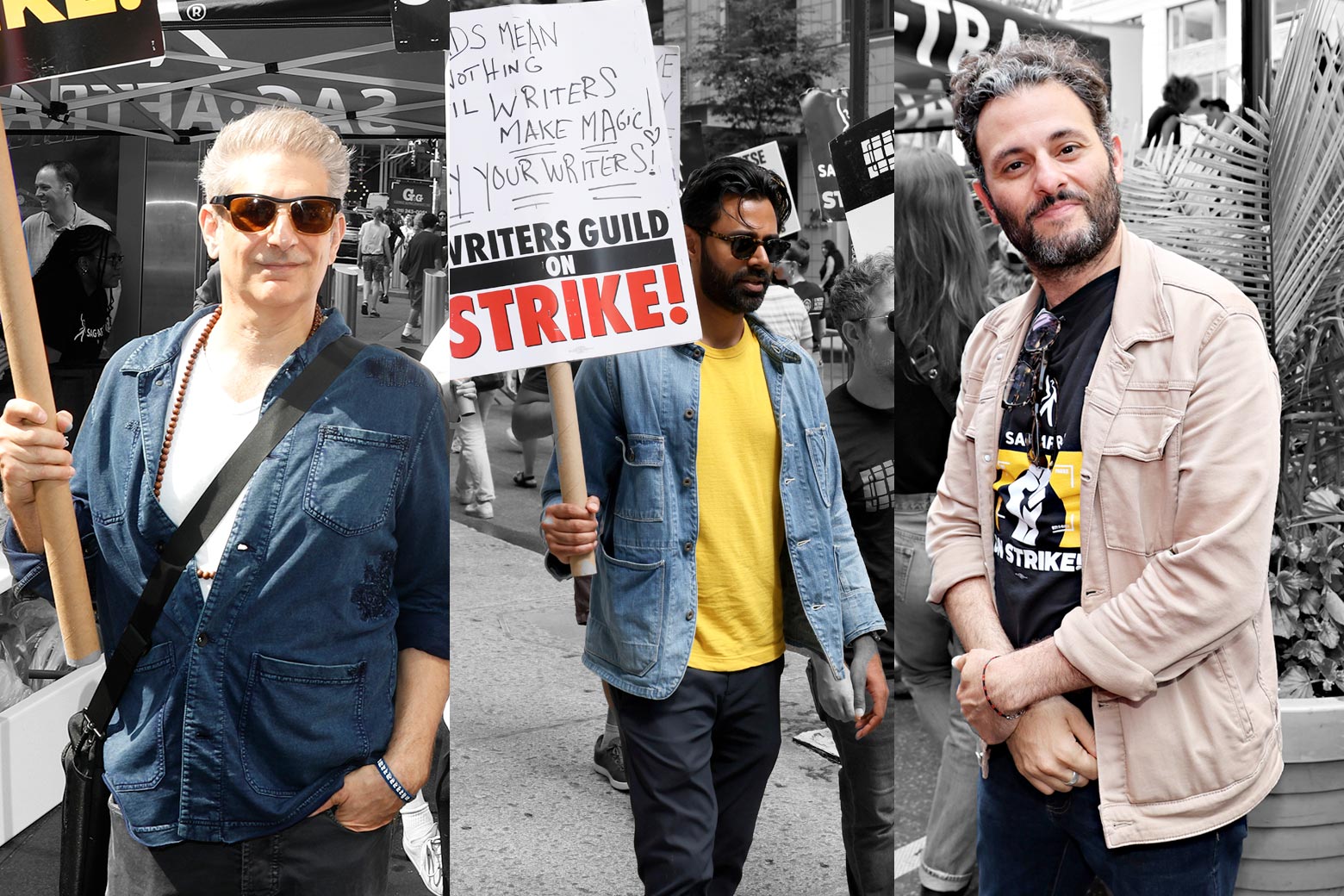 Collage: Michael Imperioli, Hasan Minhaj, and Arian Moayed.