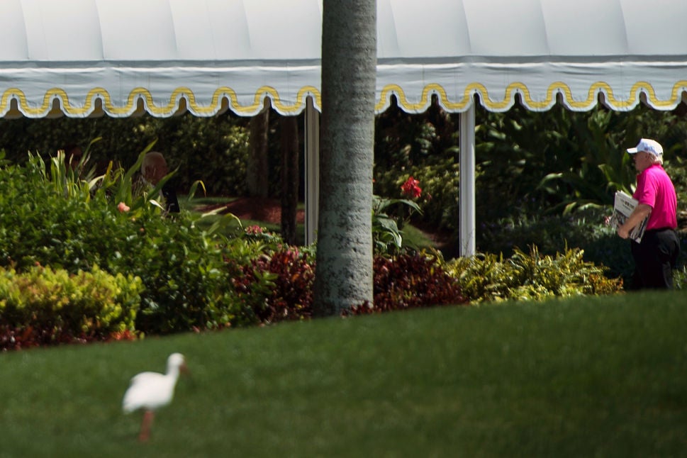 Trump returning from a golf club trip in Palm Beach on Sunday.