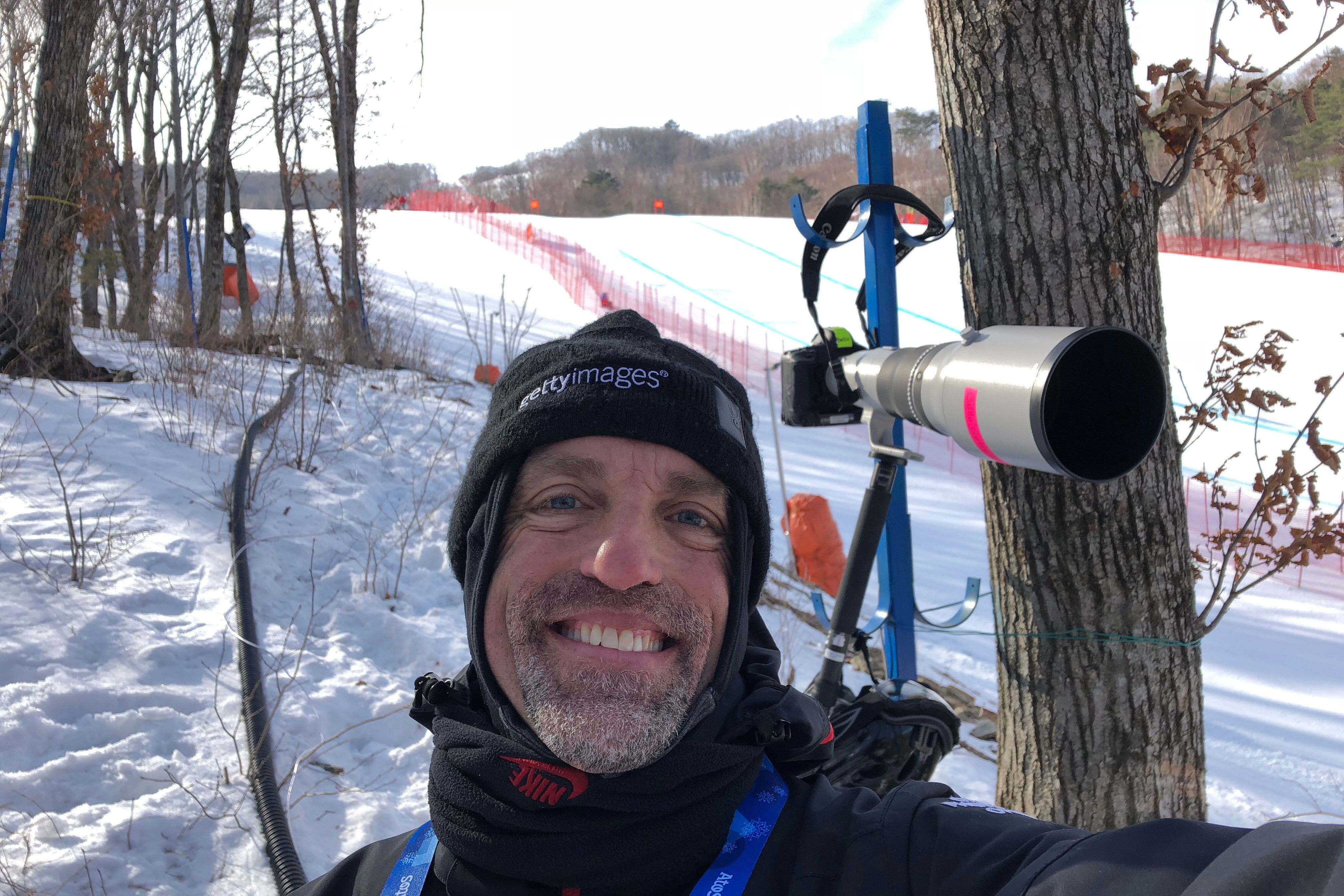 Al Bello, from his spot in the woods for the men’s downhill.