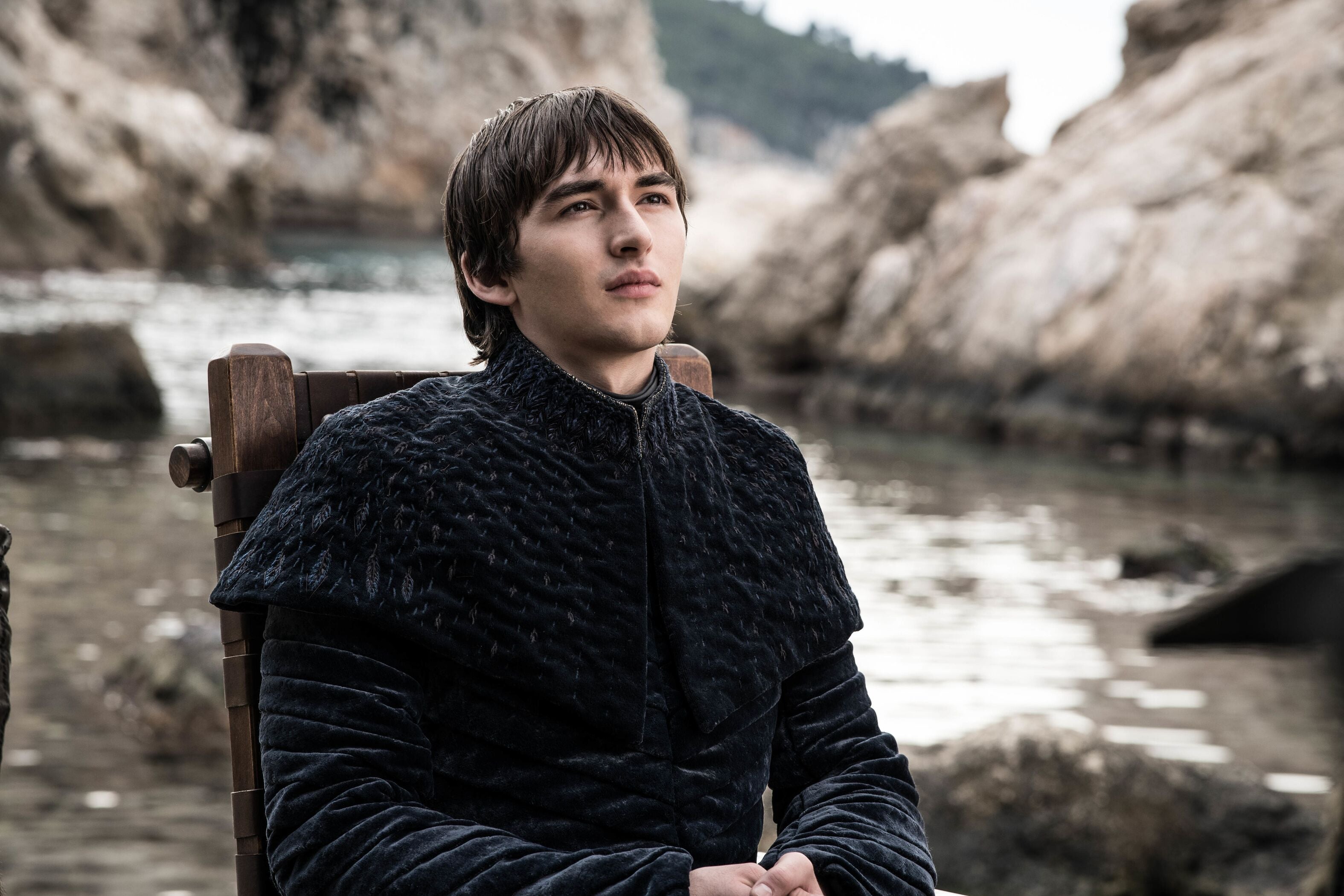 Bran wears all black near the harbor of King's Landing.
