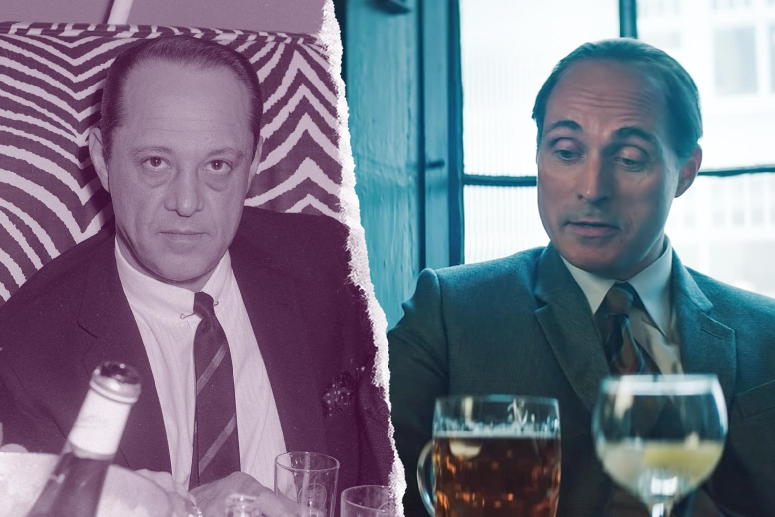 Side-by-side of Sidney Luft, and Rufus Sewell as Sidney Luft in the movie Judy