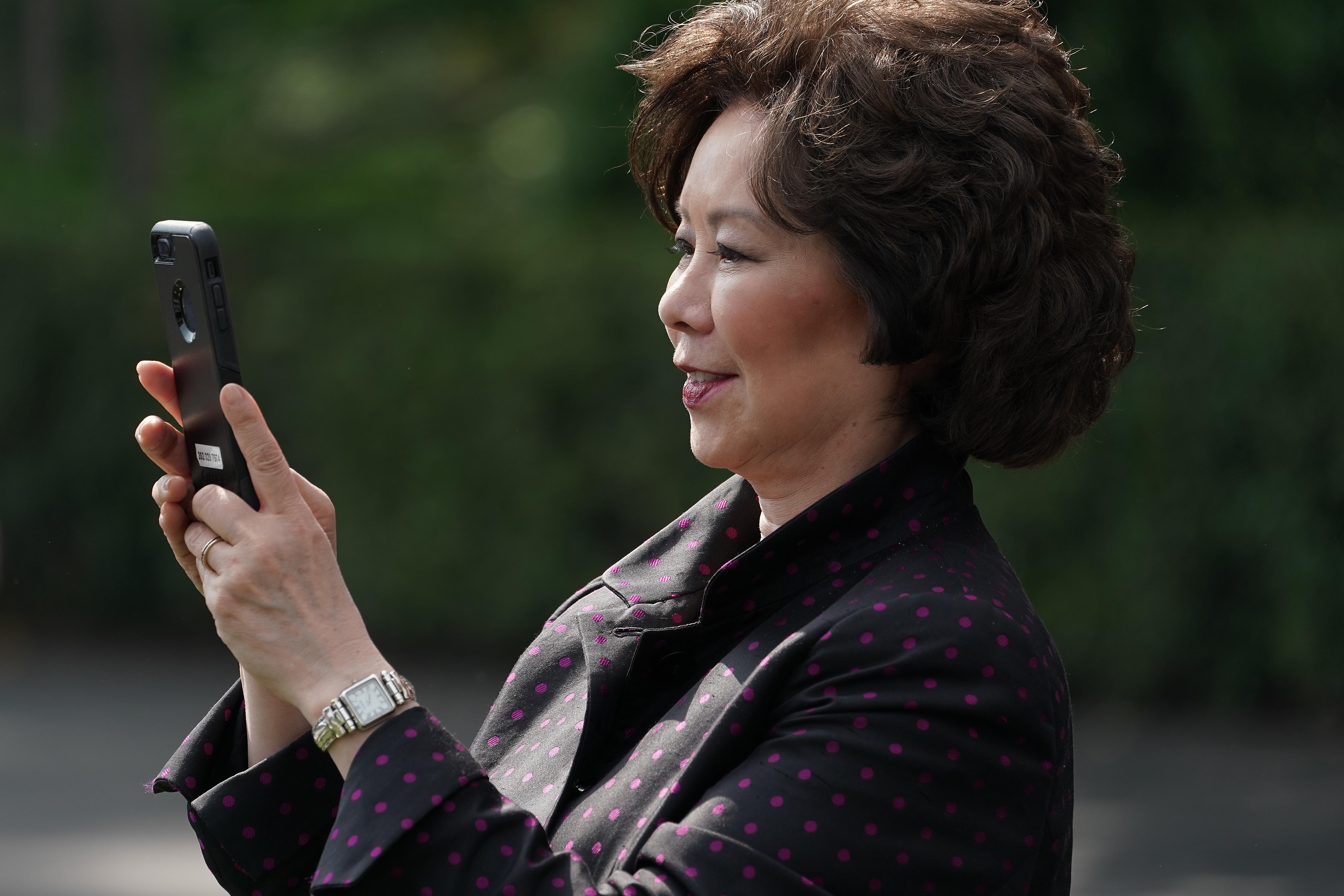 Transportation Secretary Elaine Chao participates in a celebration of 2018 Monster Energy NASCAR Cup Series Champion Joey Logano on the South Lawn of the White House April 30, 2019 in Washington, D.C. 