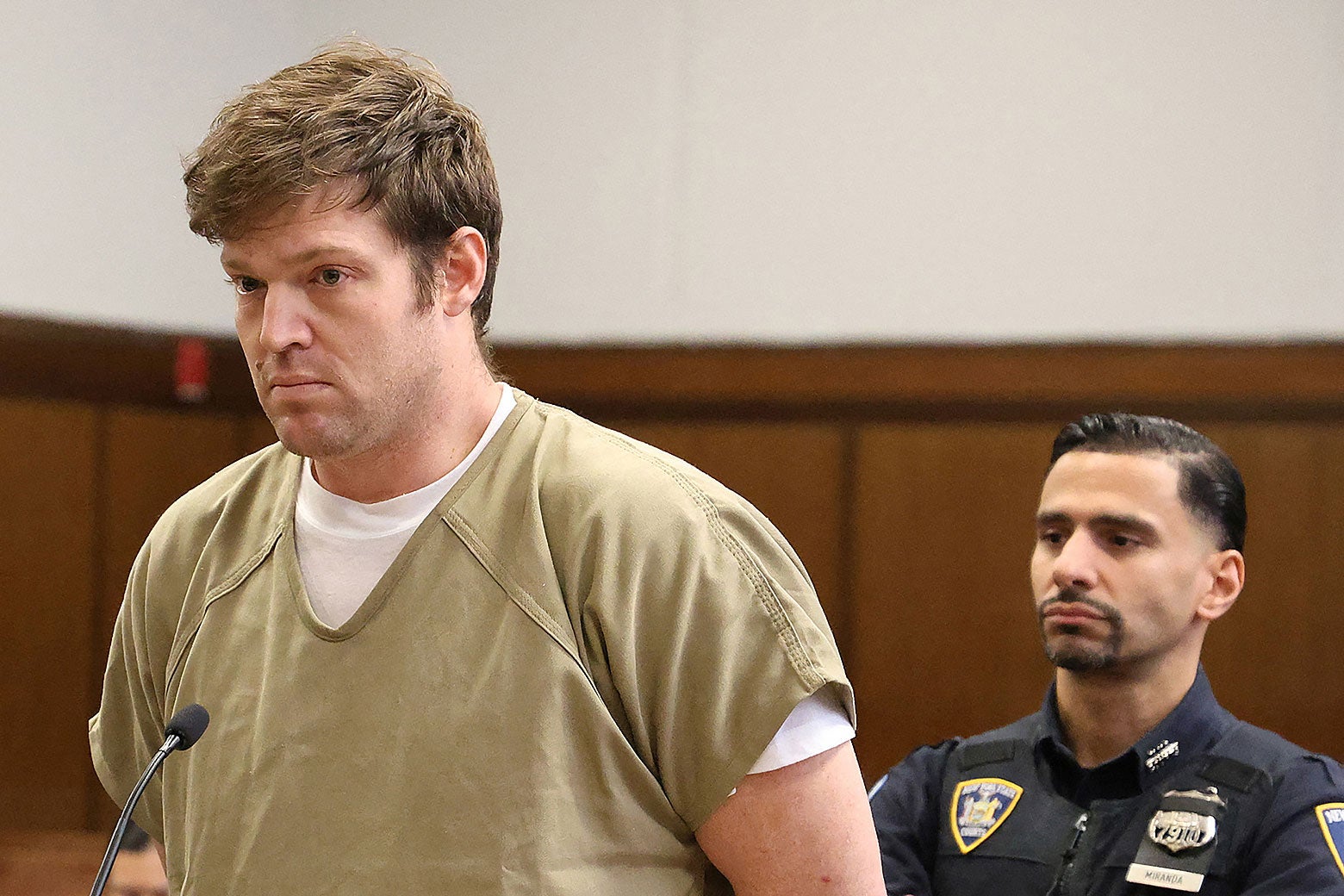 William Duplessie appears in Manhattan Criminal Court wearing a brown jail jumper.