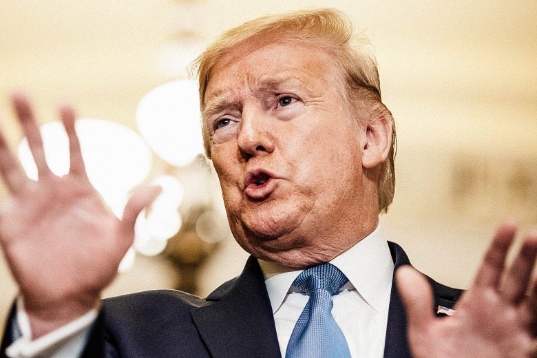 Donald Trump talks to reporters at the US Capitol after attending the Senate Republicans weekly policy luncheon on March 10, 2020 in Washington, DC. 