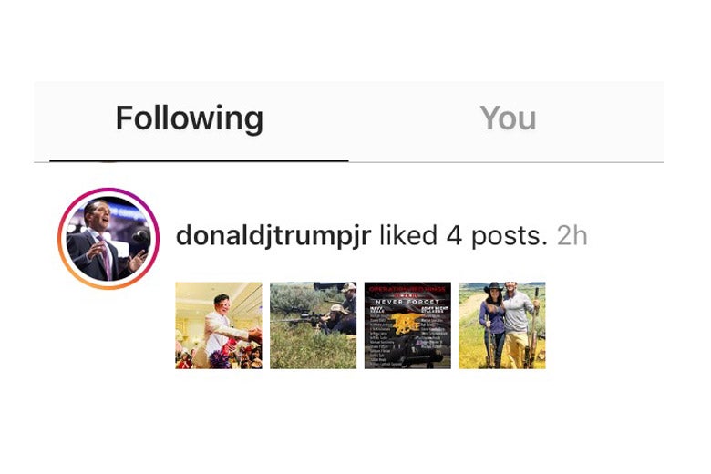 Notification of Donald Trump Jr.’s likes on Instagram.