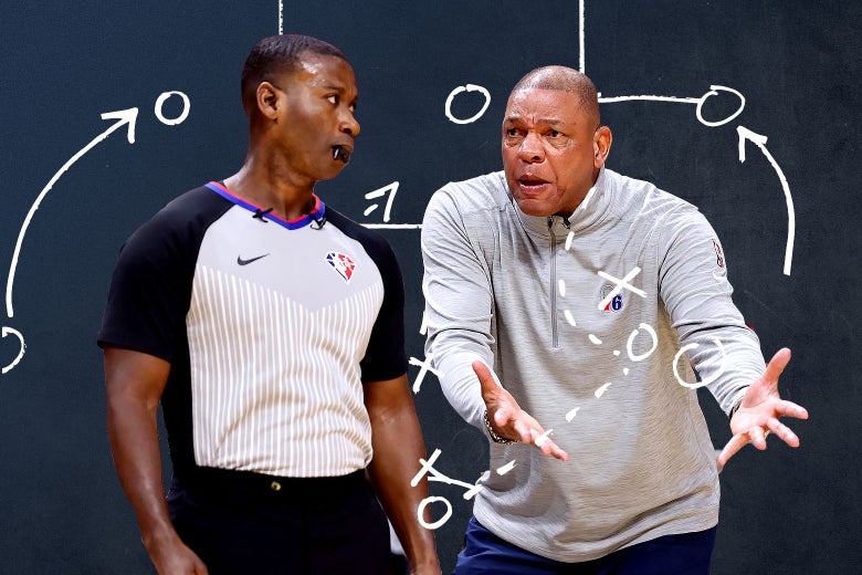 Doc Rivers arguing a call with referee James Williams.