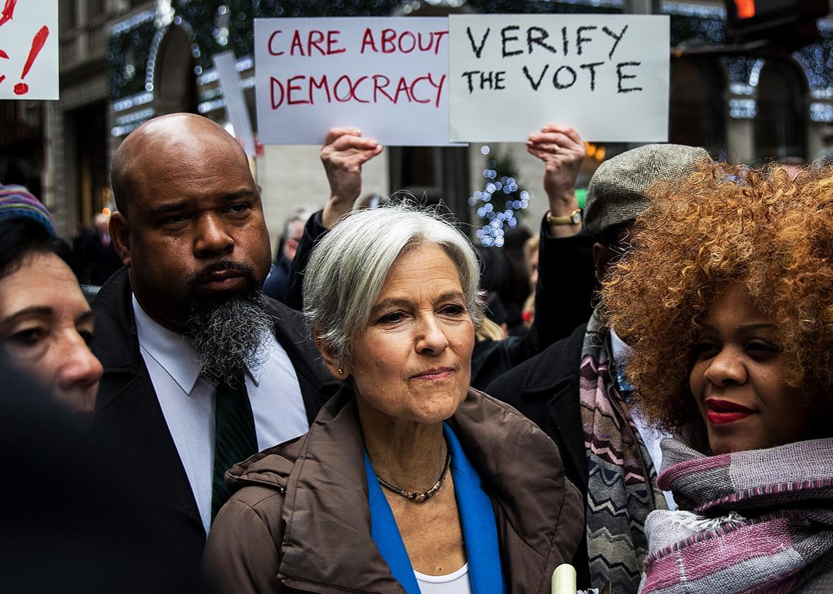 Green Party presidential candidate Jill Stein waits to speak at a news conference on Fifth Avenue across the street from Trump Tower December 5, 2016 in New York City. 