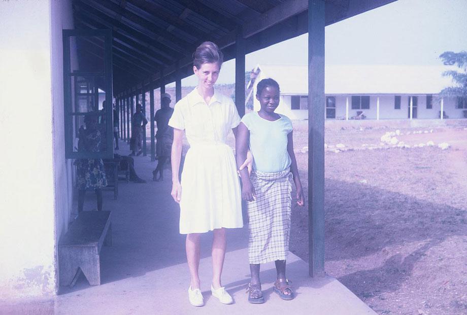 A hospital patient with my mother in 1961. Her hand grips the arm of her patient. Among the Tiv people of Nigeria, this is seen often, and signifies friendship and kinship. For me, this picture is deeply symbolic. In a gesture, it maps out what her future will be in Nigeria. Her embrace of the Tiv people was constant. 