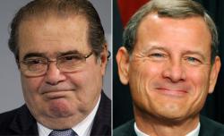 US Supreme Court Justices Antonin Scalia and John G. Roberts.