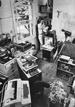 Len Deighton and his IBM word processor, London, 1968.