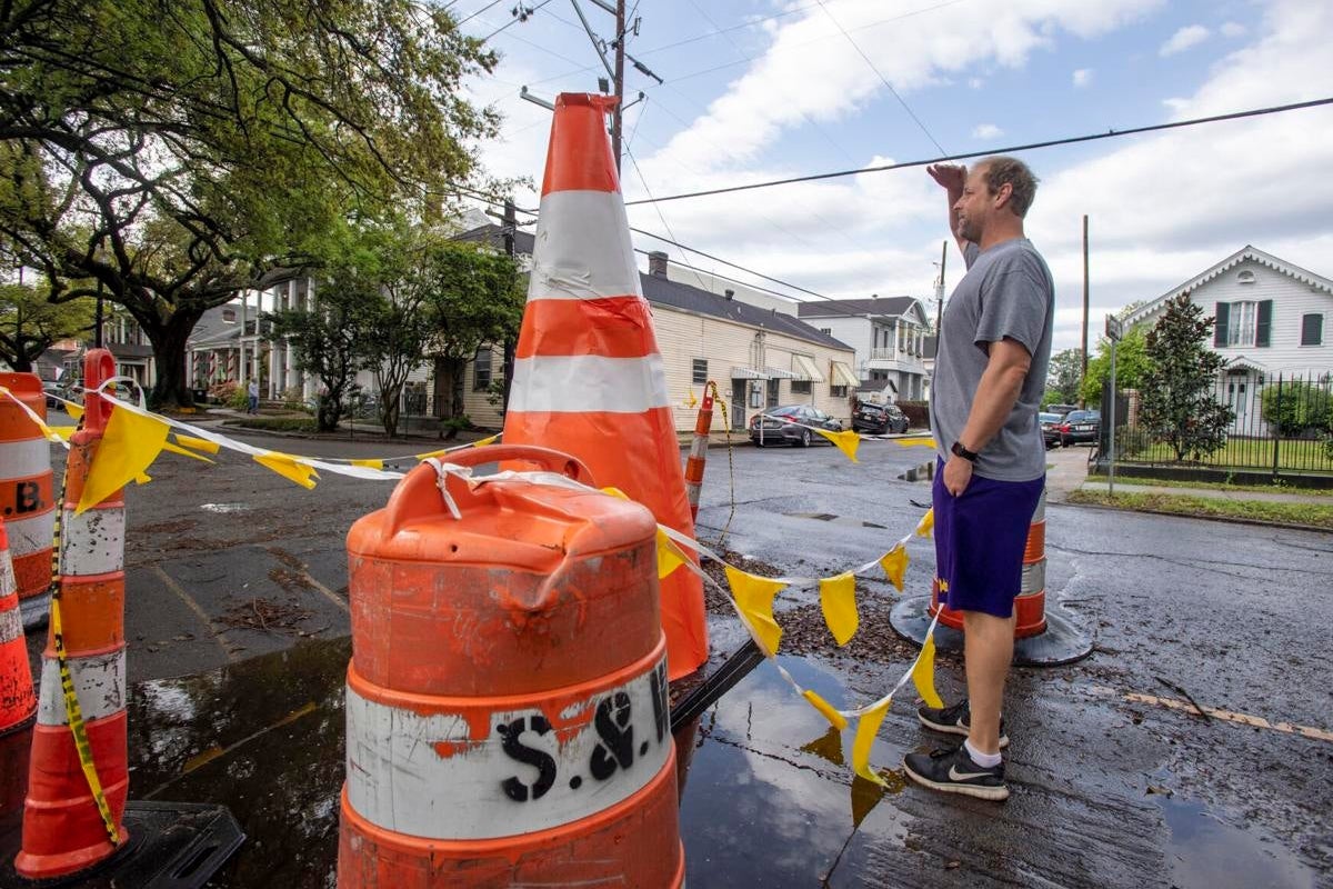 The Story of the Really Big Traffic Cone Stuck in a New Orleans Pothole