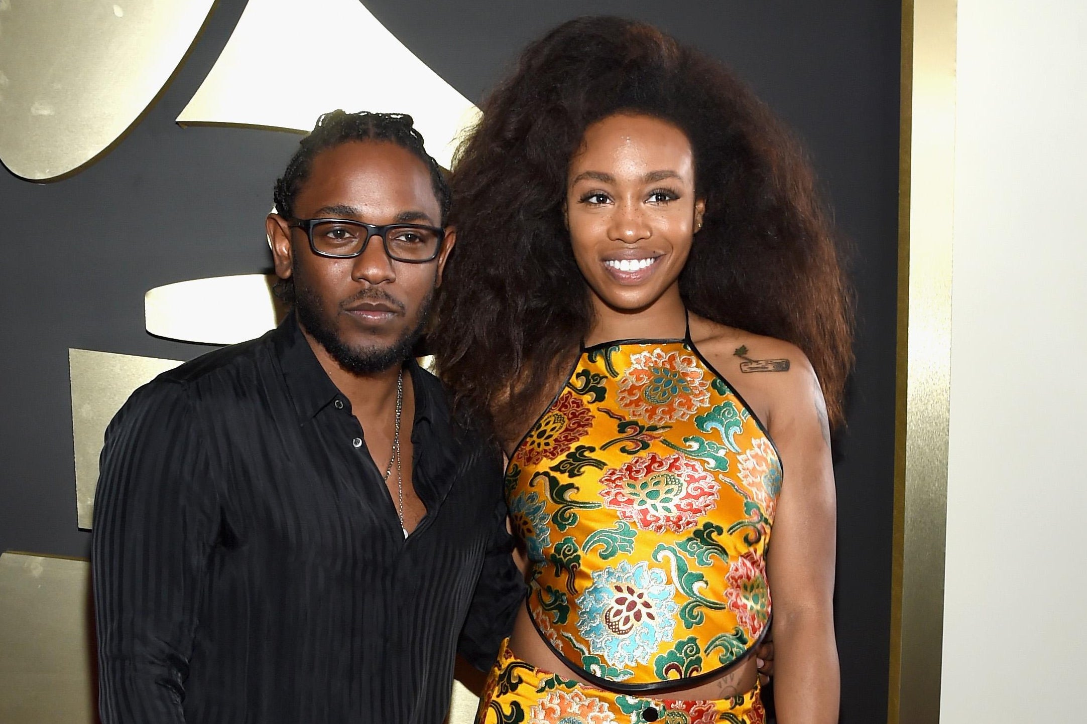 Rapper Kendrick Lamar and SZA attend The 58th Grammy Awards on February 15, 2016 in Los Angeles, California.