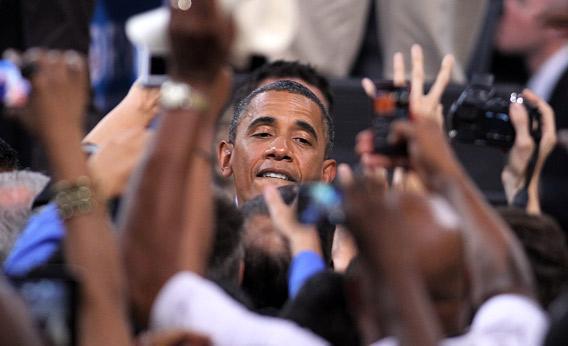 U.S. President Barack Obama greets supporters during a campaign stop