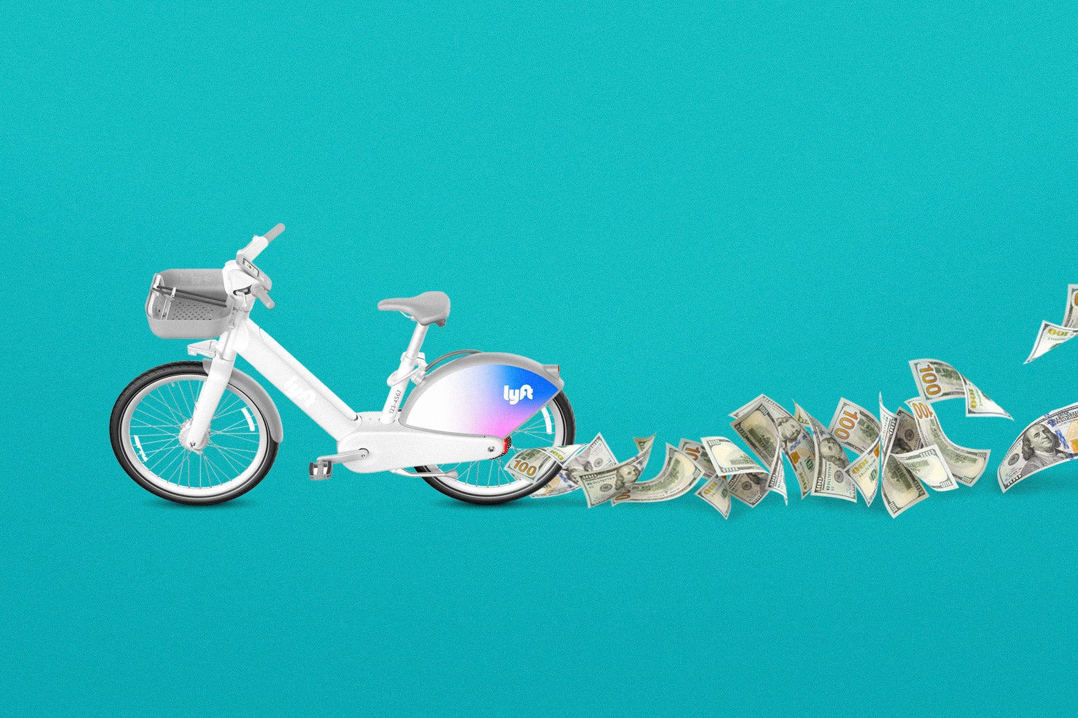 A Lyft e-bike trailing dollars. Bleeding cash, if you will.