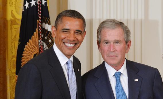 Barack Obama with George W. Bush, May 31, 2012