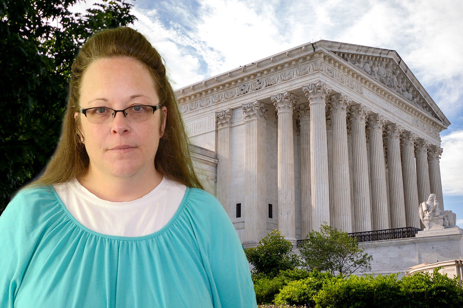 Kim Davis und das Gebäude des Obersten Gerichtshofs.