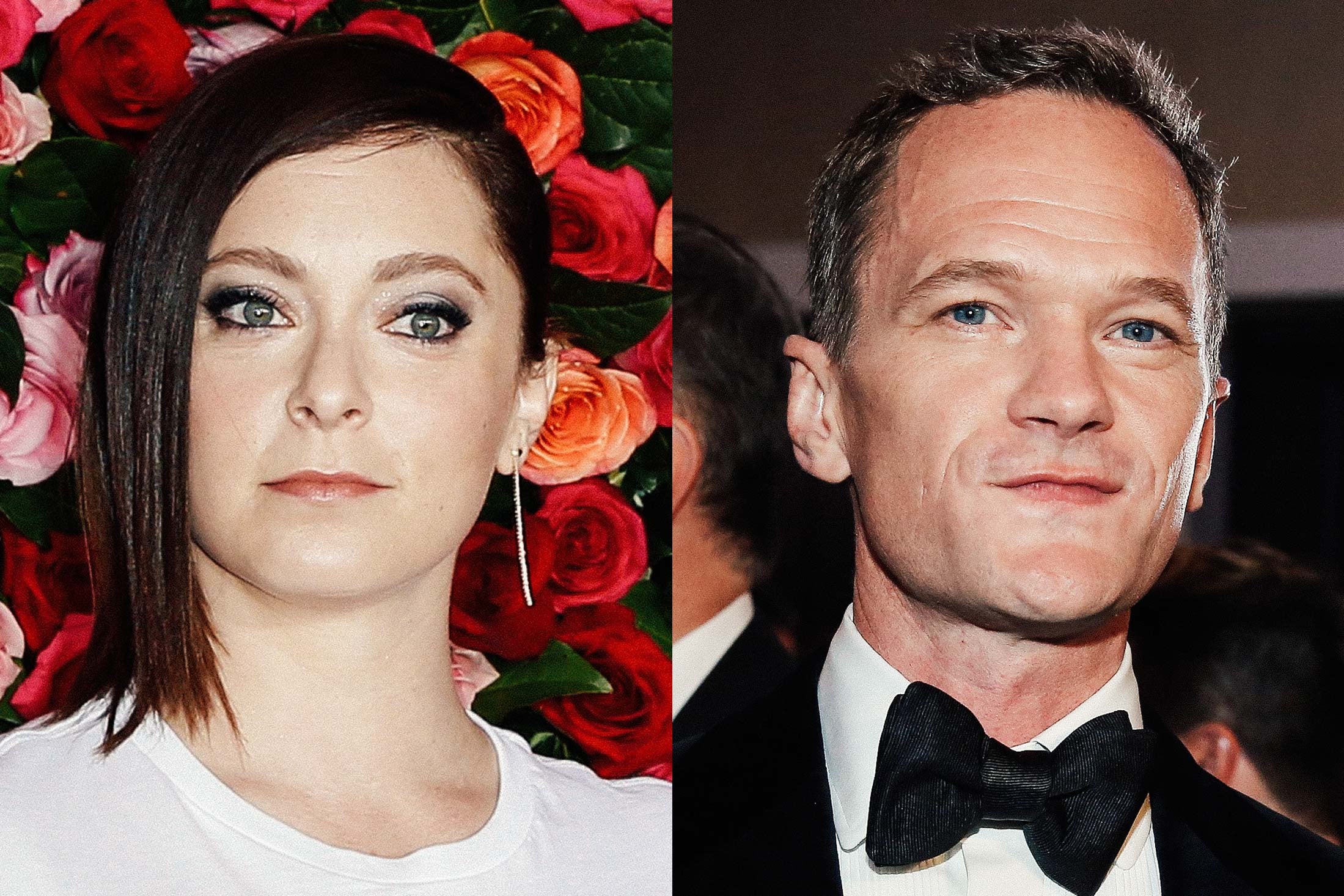 Photos of Rachel Bloom and Neil Patrick Harris, side-by-side