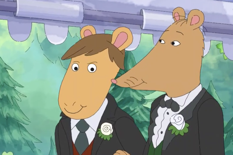 Arthur's same-sex wedding: Mr. Ratburn weds Patrick in Season 22 premiere.