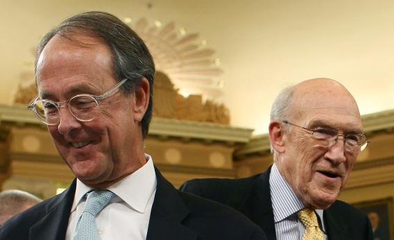 Sen. Alan Simpson, (R-WY)(R), and Erskine Bowles.