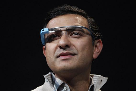 Vic Gundotra wears a Google Glass.