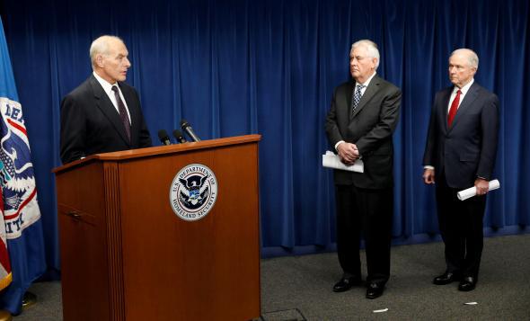 Homeland Security Secretary John Kelly, Secretary of State Rex Tillerson and Attorney General Jeff Sessions,