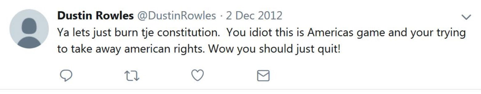Ya let's just burn the constitution. You idiot this is America's game and you're trying to take away America's rights. Wow you should just quit.
