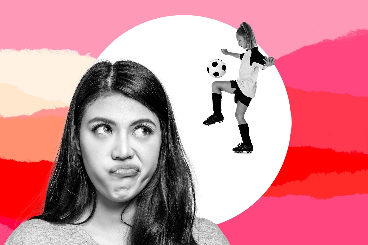 A woman looks perturbed at a teen girl playing soccer.