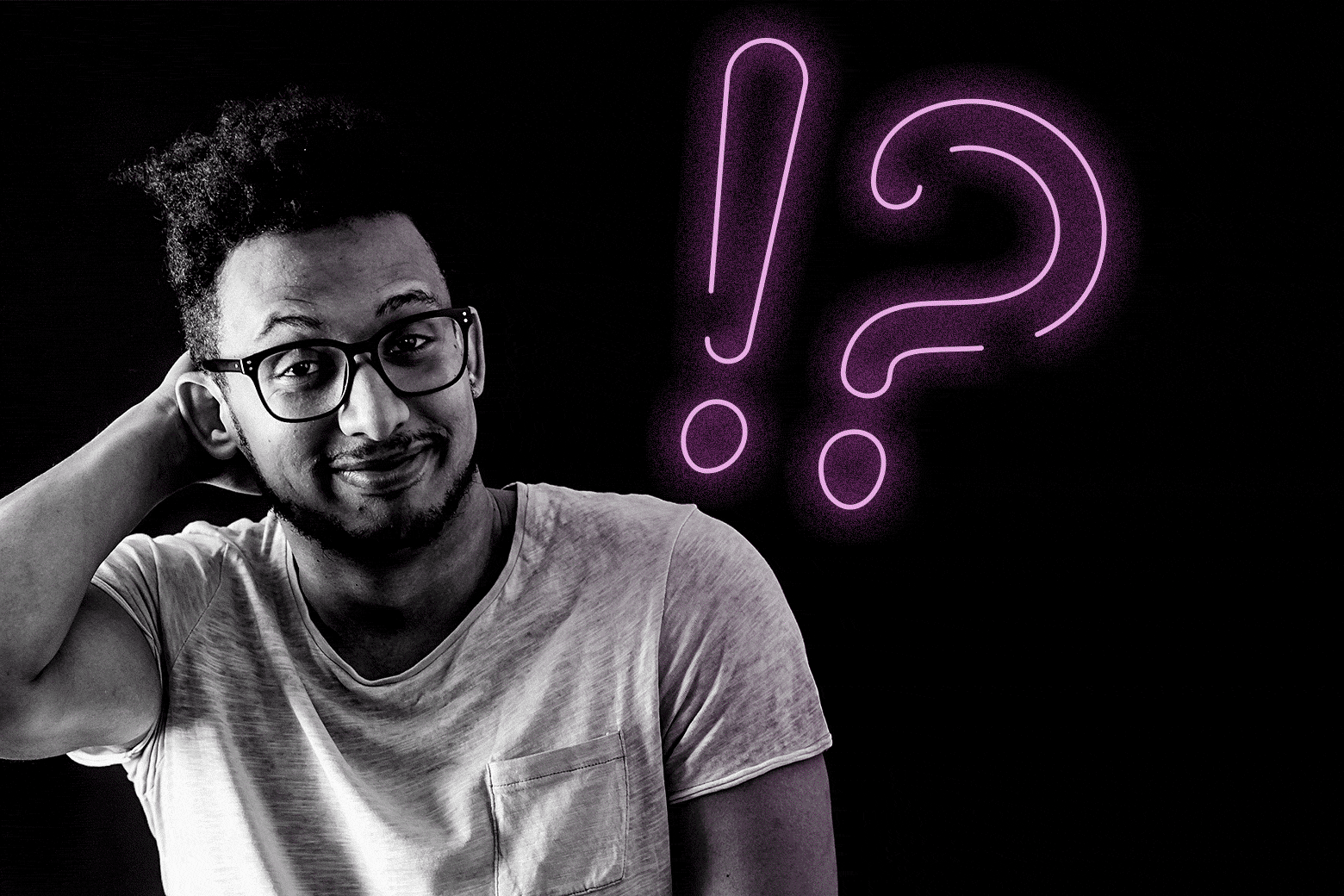 Man with a question mark floating next to him.