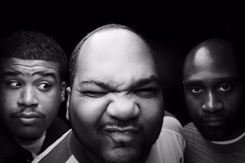 A black-and-white photo of the members of De La Soul.