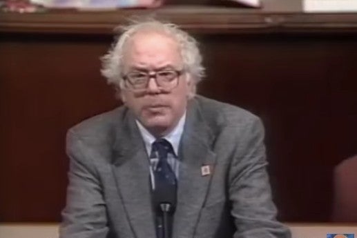 Screenshot from video of Bernie Sanders speaking about the Persian Gulf war on CSPAN in 1991.