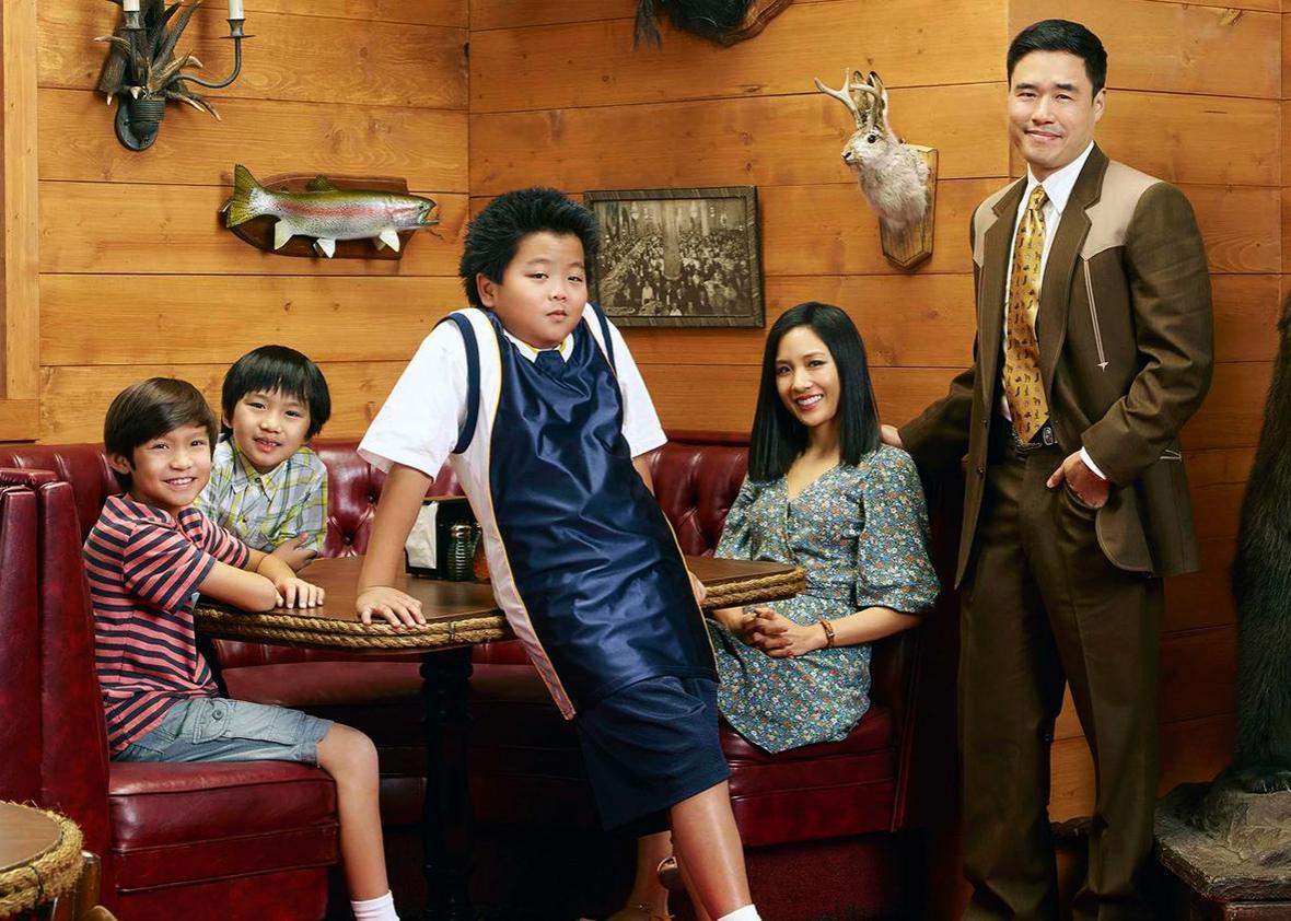 Randall Park, Constance Wu, Forrest Wheeler, Ian Chen, and Hudson Yang in Fresh Off the Boat