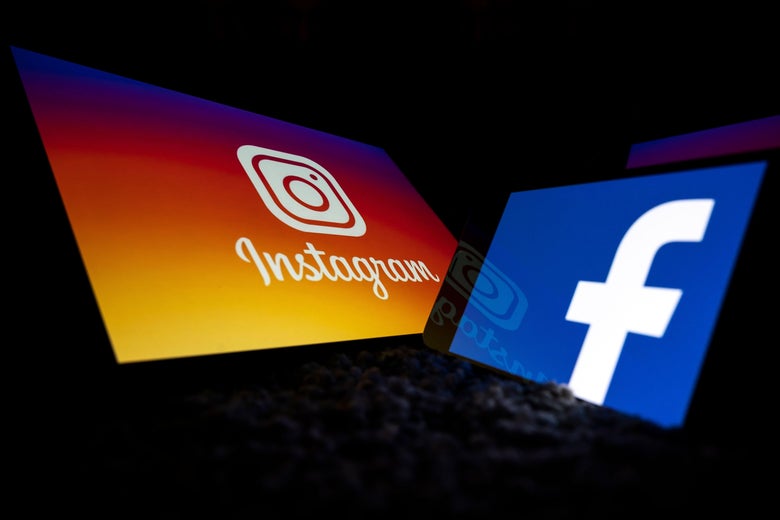 Blue  Facebook Logo with a White F with the Orange and Yellow Instagram Logo beside it with a white camera
