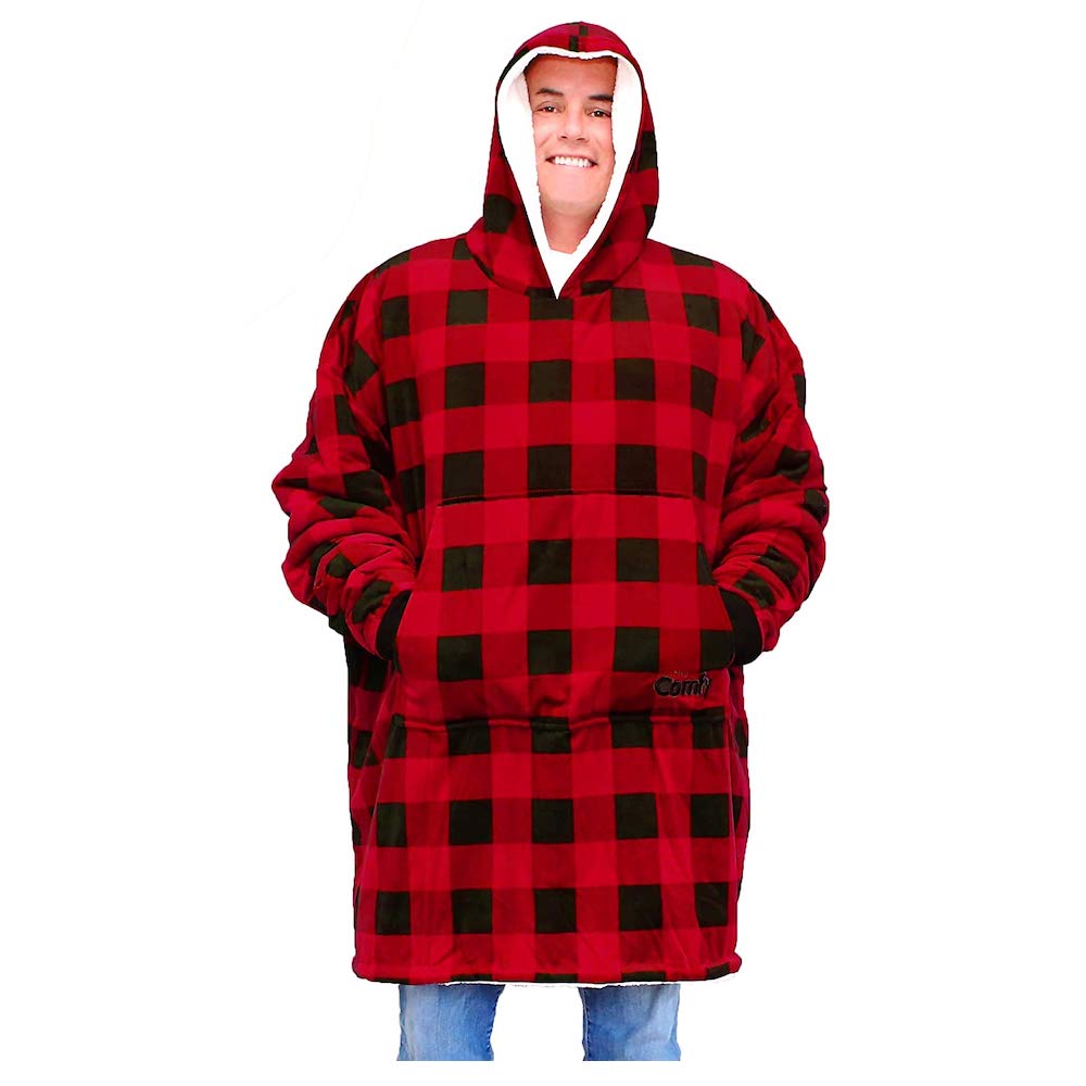 the comfy the original one size sweatshirt blanket in buffalo check