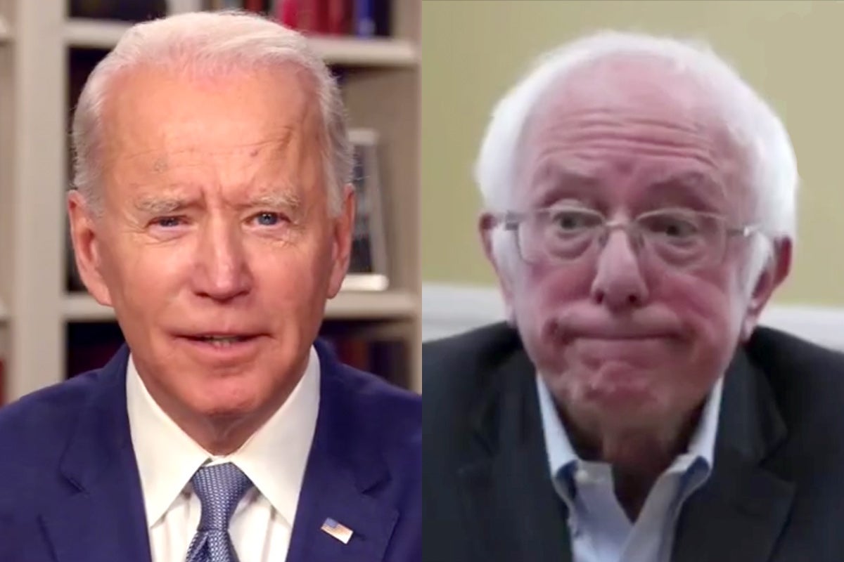 Split screen of Joe Biden and Bernie Sanders