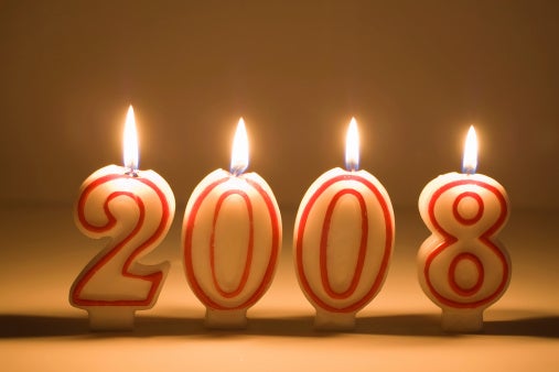 Number candles spelling out 2008.