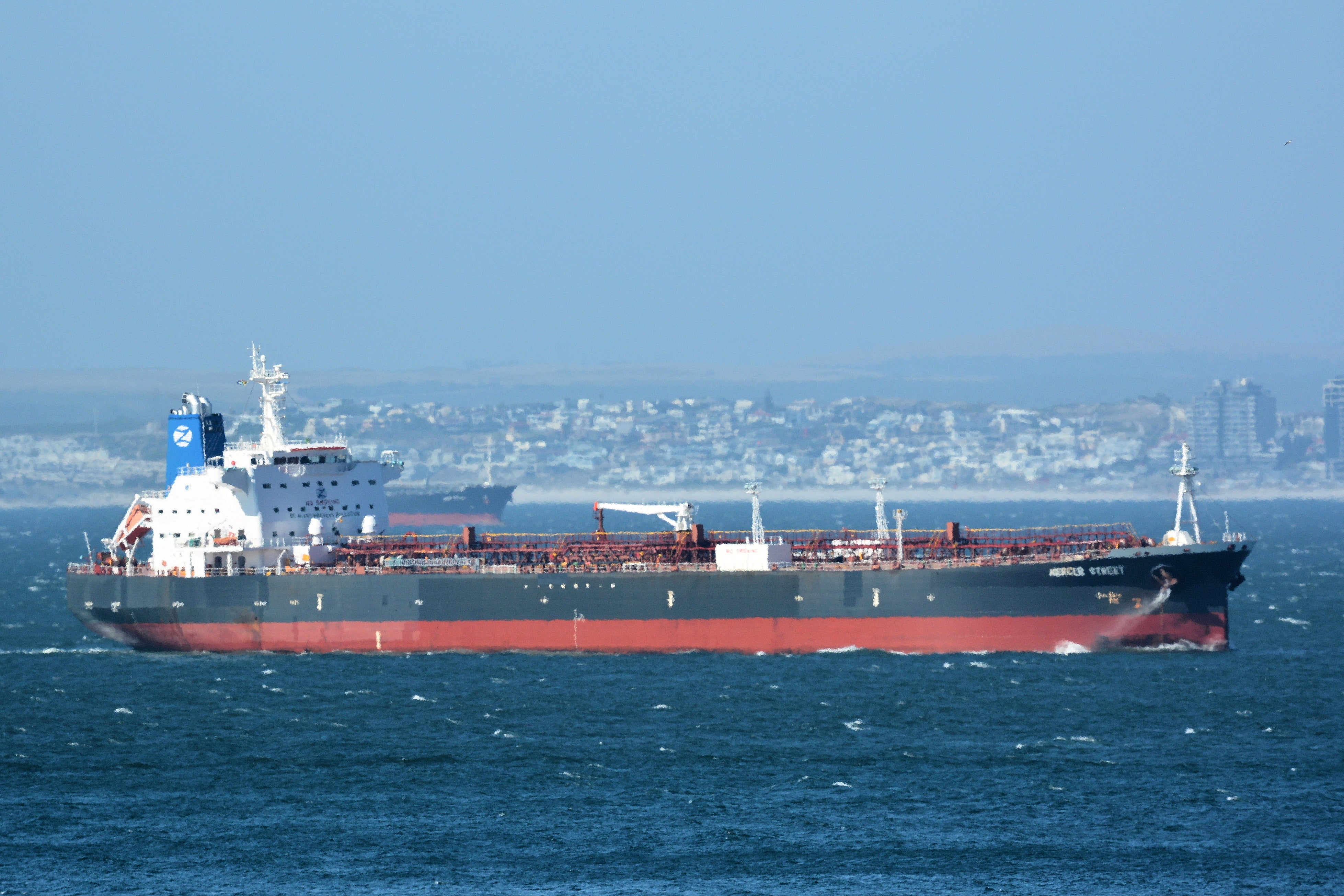 The Mercer Street, a Japanese-owned Liberian-flagged tanker managed by Israeli-owned Zodiac Maritime that was attacked off Oman coast as seen in Cape Town, South Africa, December 31, 2015 in this picture obtained from ship tracker website, MarineTraffic.com.
